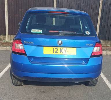 UK Number Plate 12 KY on a 2015 Blue Skoda Fabia