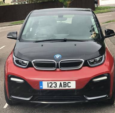 UK Number Plate 123 ABC on a 2019 RED BMW I3