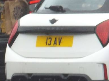 UK Number Plate 13 AV on a 2024 White Mini Cooper Sport C Auto
