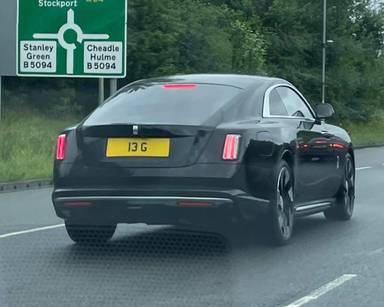 UK Number Plate 13 G on a 2024 Black Rolls Royce Spectre Ev