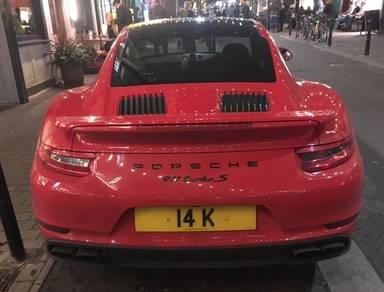 UK Number Plate 14 K on a 2016 RED Porsche 911