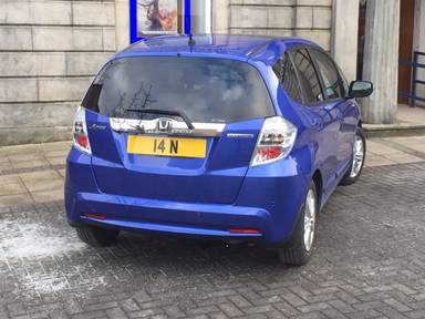 UK Number Plate 14 N on a 2013 Blue Honda Jazz