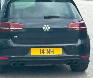 UK Number Plate 14 NH on a 2014 Black Volkswagen Golf