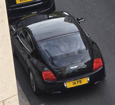 UK Number Plate 14 PB on a 2007 Black Bentley Continental