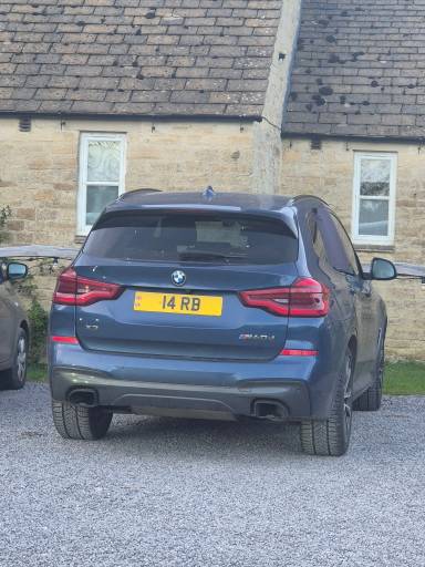 UK Number Plate 14 RB on a 2019 Blue BMW X3