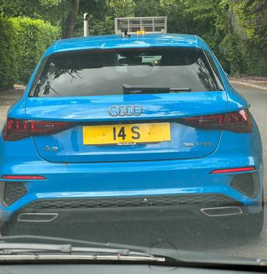 UK Number Plate 14 S on a 2023 Blue Audi A3 S Line 35 Tfsi Mhev S-A