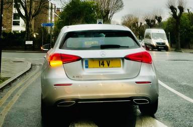 UK Number Plate 14 V on a 2019 Silver Mercedes-Benz A