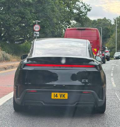 UK Number Plate 14 VK on a 2026 Black Tesla Model Y Performance Awd