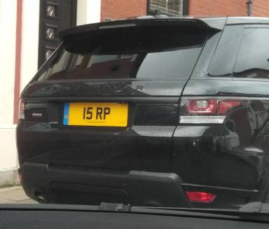 UK Number Plate 15 RP on a 2016 Black Land Rover Range Rover Sport