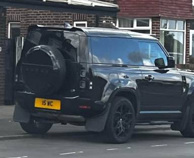 UK Number Plate 15 WC on a 2023 Black Land Rover Defender Hard Top D Mhev Auto