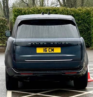 UK Number Plate 16 CM on a 2025 Blue Land Rover Range Rover Hse Mhev Auto