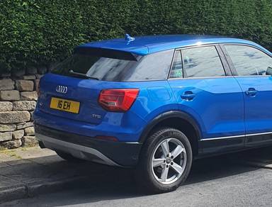 UK Number Plate 16 EH on a 2017 Blue Audi Q2