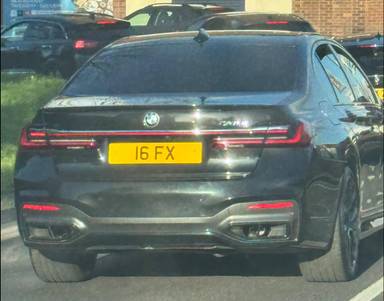 UK Number Plate 16 FX on a 2020 Black BMW