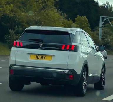 UK Number Plate 16 MV on a 2023 White Peugeot 3008 Allure Premium + B-Hdi Ss