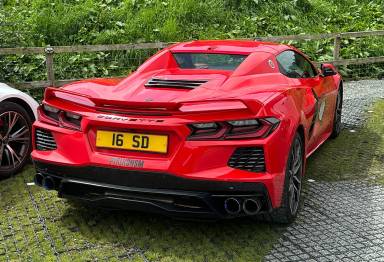UK Number Plate 16 SD on a 2023 RED Chevrolet Corvette Stingray Auto