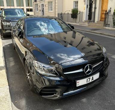 UK Number Plate 17 A on a 2022 Black Mercedes-Benz C300 Amg Ln Ngt Ed Prm+ Mhev A