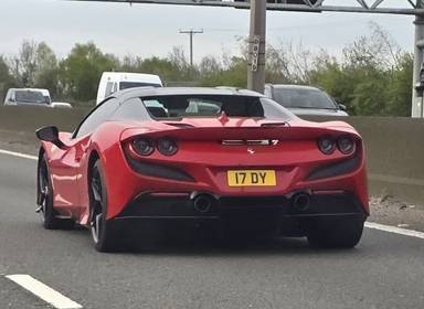 UK Number Plate 17 DY on a 2021 RED Ferrari F8 Spider S-A