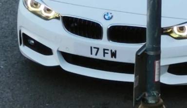 UK Number Plate 17 FW on a 2018 White BMW 420