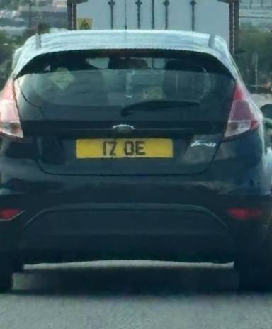 UK Number Plate 17 OE on a 2014 Black Ford Fiesta