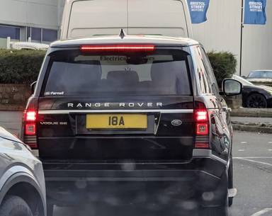 UK Number Plate 18 A on a 2017 Black Land Rover Range Rover