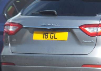 UK Number Plate 18 GL on a 2018 Grey Maserati Levante D V6 Auto