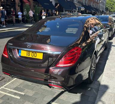 UK Number Plate 18 OO on a 2017 Black Mercedes-Benz S-Class