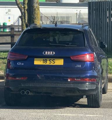 UK Number Plate 18 SS on a 2017 Blue Audi Q3