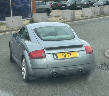 UK Number Plate 18 TT on a 2002 Silver Audi TT