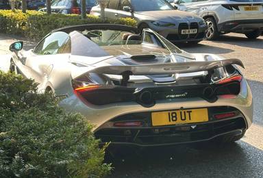 UK Number Plate 18 UT on a 2019 Silver Mclaren 720s V8 S-A
