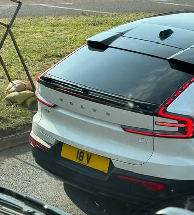 UK Number Plate 18 V on a 2022 White Volvo C40 Pro Recharge Twin Ev Awd
