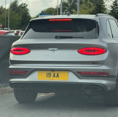 UK Number Plate 19 AA on a 2025 Grey Bentley Bentayga Azure V6 Hybrid A
