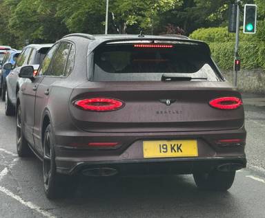 UK Number Plate 19 KK on a 2024 Black Bentley Bentayga S V8 Auto