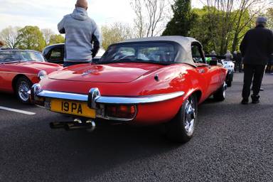 UK Number Plate 19 PA on a 1973 RED Jaguar E-Type