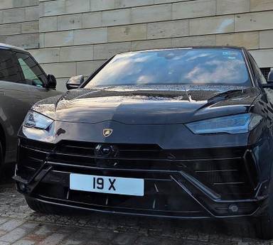 UK Number Plate 19 X on a 2023 Black Lamborghini Urus V8 Auto