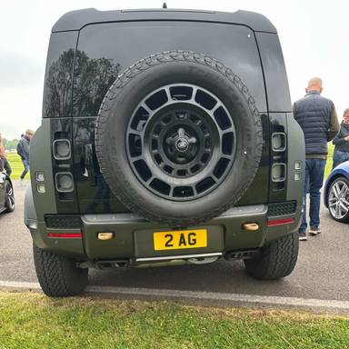 UK Number Plate 2 AG on a 2025 Green Land Rover Defender Octa Ed One Mhev Auto