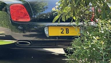 UK Number Plate 2 B on a 2006 Black Bentley Continental