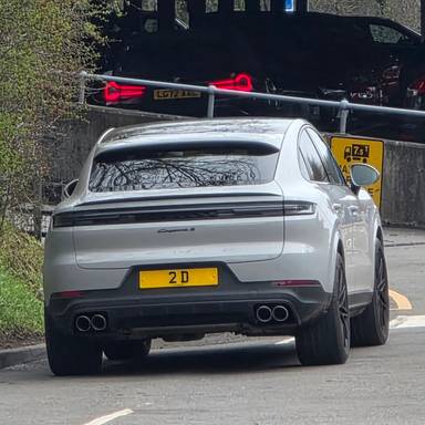 UK Number Plate 2 D on a 2024 Grey Porsche Cayenne V8 S Auto