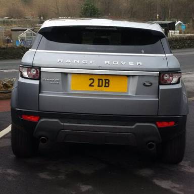 UK Number Plate 2 DB on a 2013 Grey Land Rover Range Rover