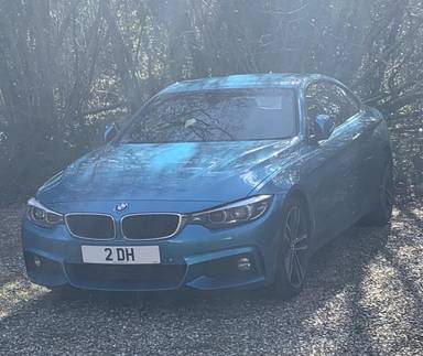 UK Number Plate 2 DH on a 2018 Blue BMW 430