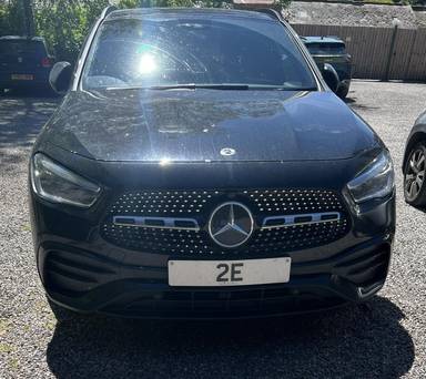 UK Number Plate 2 E on a 2023 Black Mercedes-Benz Gla 200 Amg Lne Prem+ Ngt Ed A