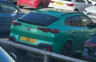 UK Number Plate 2 G on a 2025 Green BMW X2 Xdrive M35i Auto