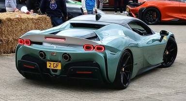 UK Number Plate 2 GF on a 2022 Green Ferrari Sf90 Stradale S-A