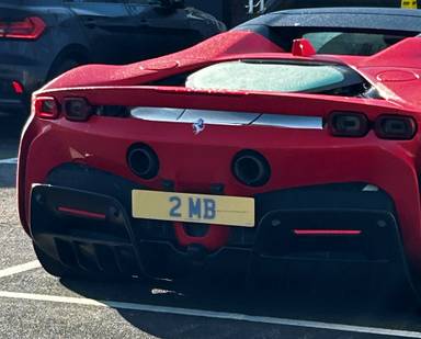 UK Number Plate 2 MB on a 2022 RED Ferrari Sf90 Spider S-A