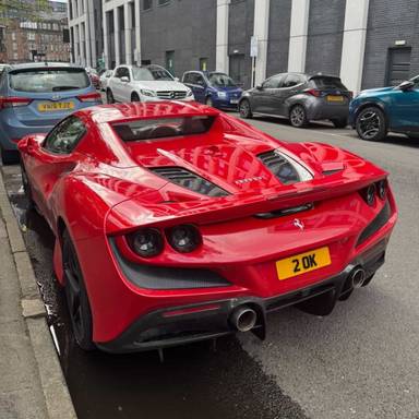 UK Number Plate 2 OK on a 2020 RED Ferrari F8 Spider S-A