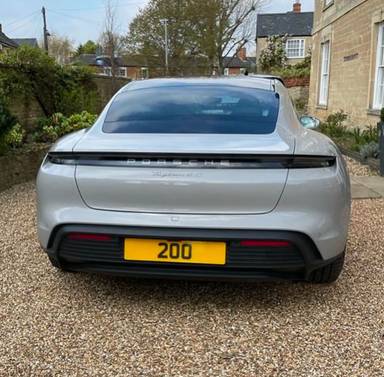 UK Number Plate 2 OO on a 2022 Grey Porsche Taycan 4s 93kwh