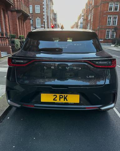 UK Number Plate 2 PK on a 2024 Black Lexus Lbx Takumi Cvt Awd