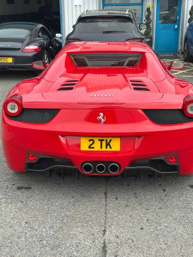 UK Number Plate 2 TK on a 2013 RED Ferrari 458 Spider Dct S-A