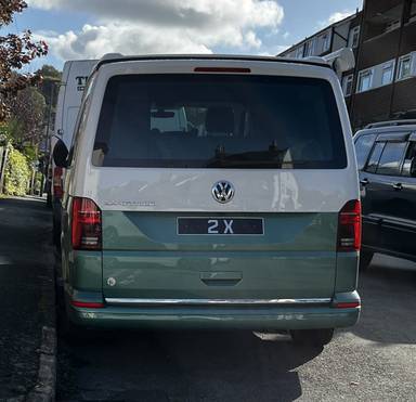 UK Number Plate 2 X on a 2022 Green Volkswagen California Ocean Tdi S-A
