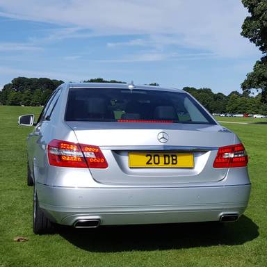 UK Number Plate 20 DB on a 2017 Grey Mercedes-Benz E