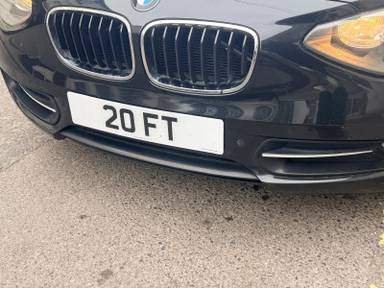 UK Number Plate 20 FT on a 2013 Black BMW 1 Series